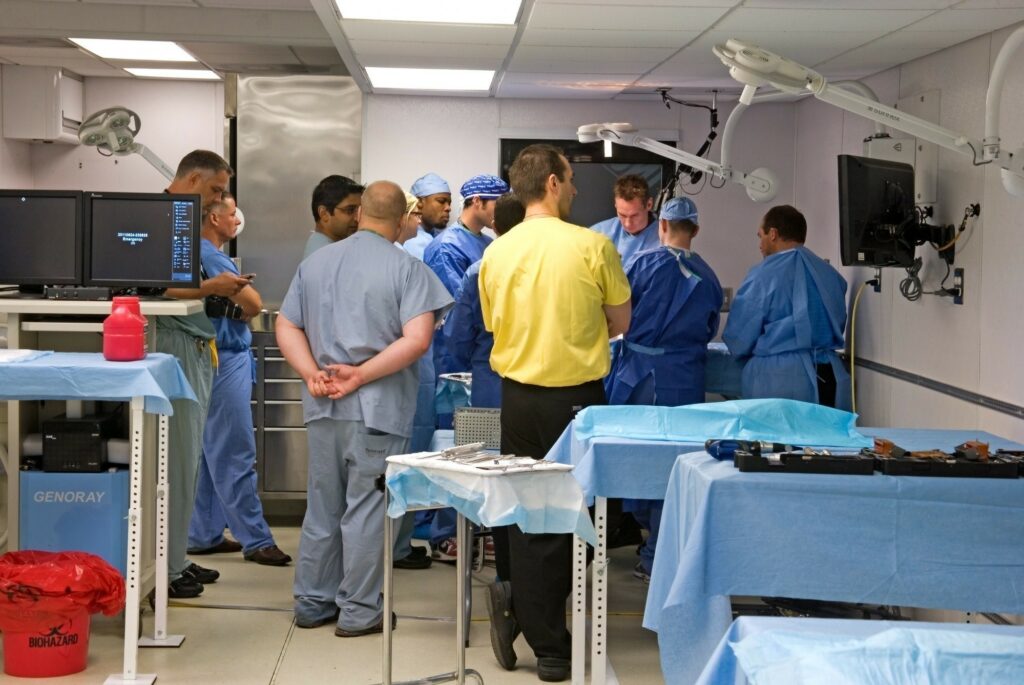medical team inside of the emergency response trailer
