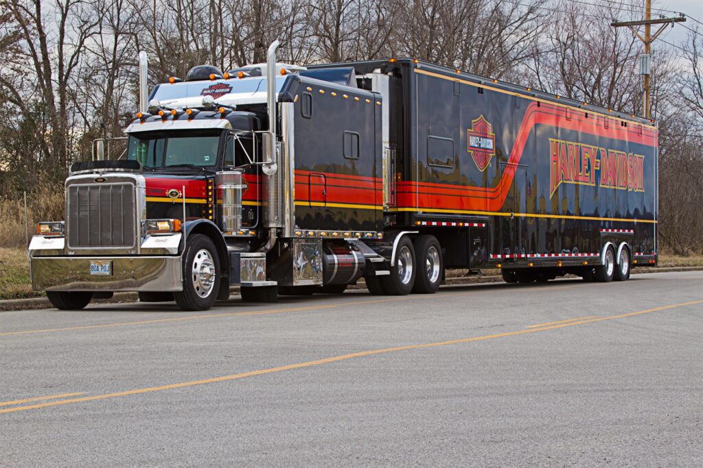 large black and red harley semi truck