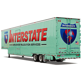 green trailer that reads interstate in red