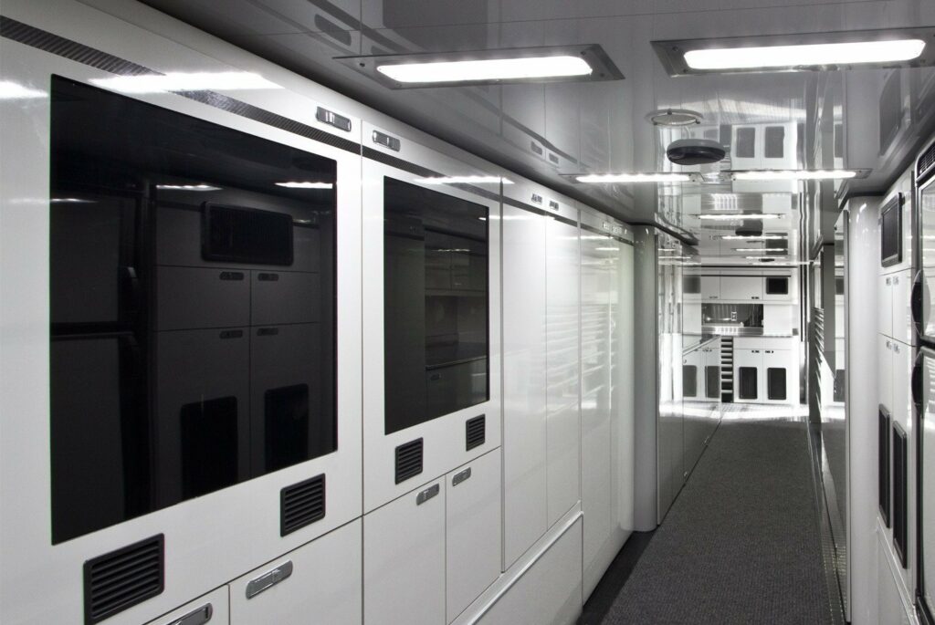 white and dark blue cabinets