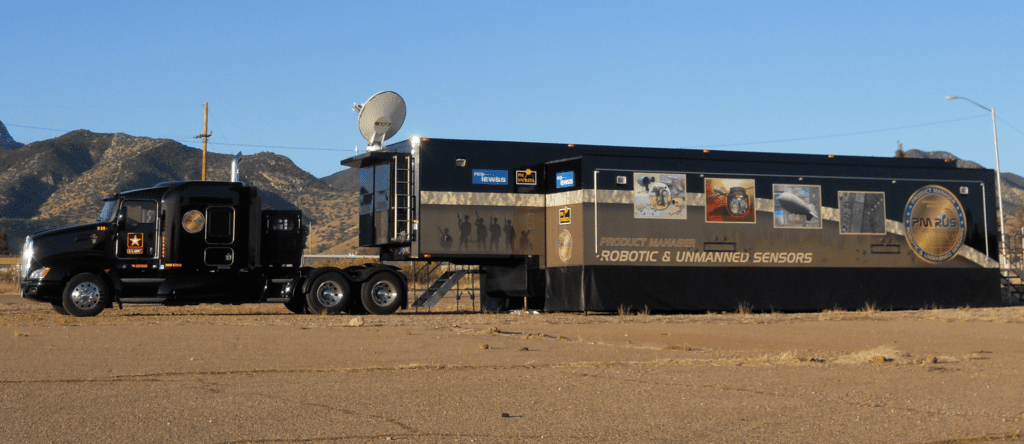 exterior of trailer, blue sky