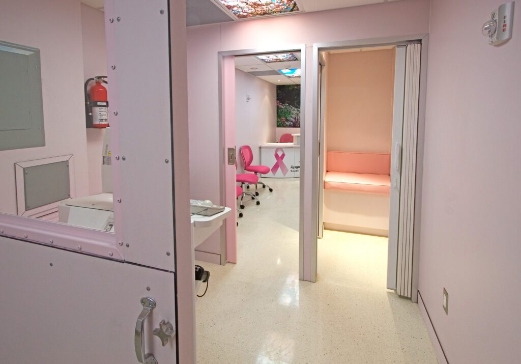 pink interior of the trailer
