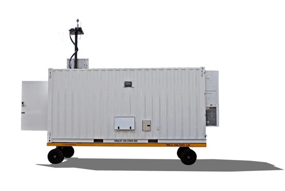 outside of the shelter and container trailer. white